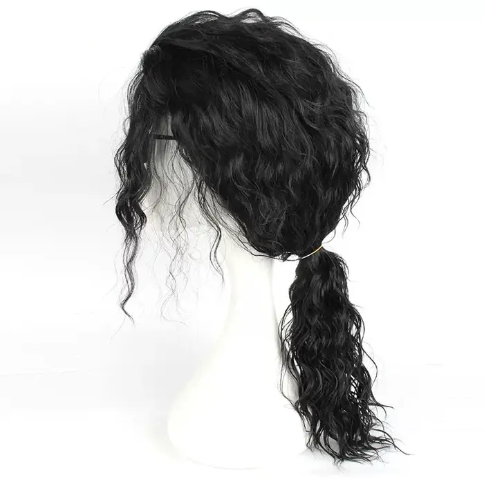 Perruque noire bouclée mi-longue
