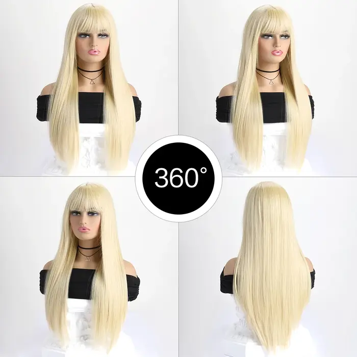 Perruque synthétique longue et lisse de 26 pouces pour femmes, perruque à la mode pour le quotidien,