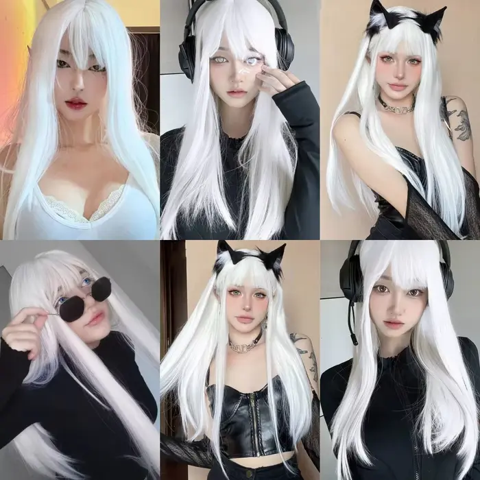 Perruques synthétiques longues et droites blanches pour femmes, cheveux artificiels colorés pour fêt