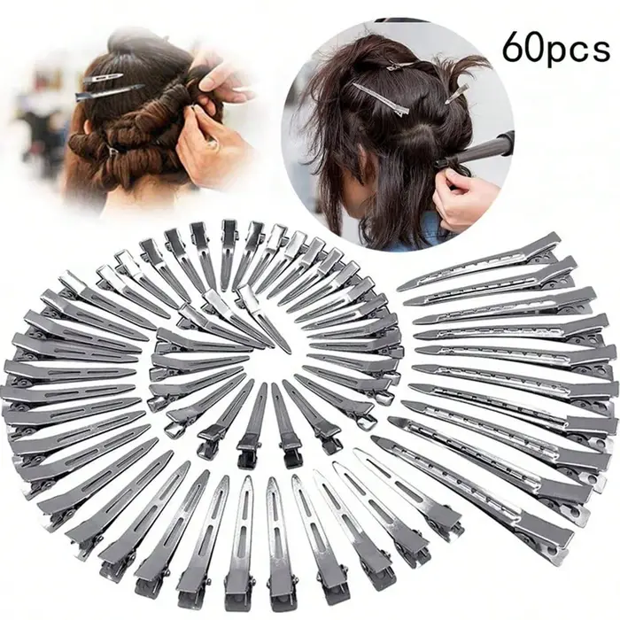 Pinces à cheveux en forme de bec de canard en métal, 60 pièces, outils de coiffure, racine de fourru