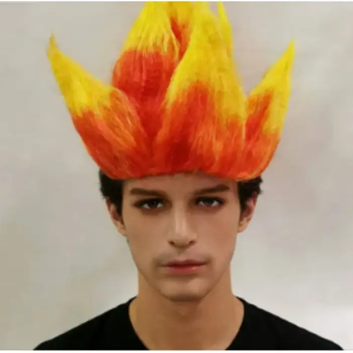 Perruque orange vif effet flamme - Perruque cosplay anime à pointes pour costume d'Halloween, perruq