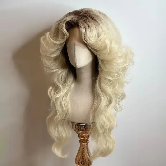 Femmes 70s HD dentelle fermeture 5*5 perruque ombre Blonde grande vague de corps Disco chanteur