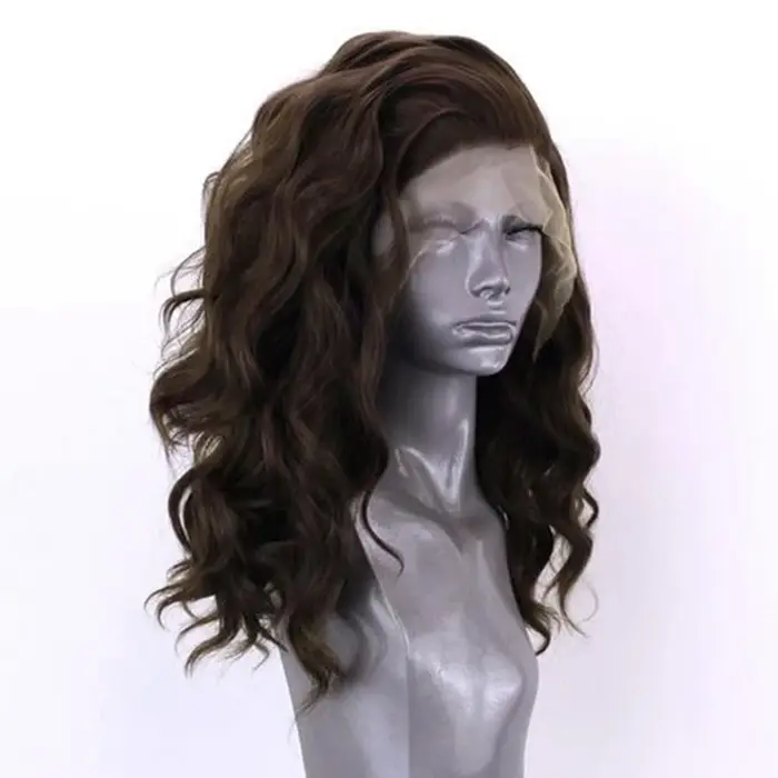 AIMEYA – perruque Lace Front wig synthétique ondulée brune