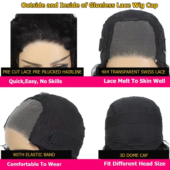 Perruque Bob sans colle Mureen Straight Wear And Go pour femmes