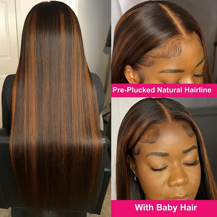 Perruques en cheveux humains lisses colorées avec mèches, 44-46 pouces, FB/30, pour femmes, densité 
