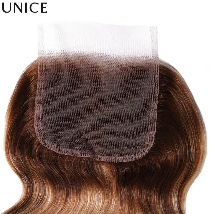 UNice Blonde Highlight Body Wave 4x4 Lace Closure Only 100% Human Hair Closure Free Part
