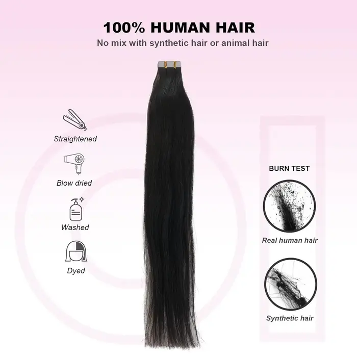 Extensions de Cheveux 100% Naturels Brésiliens Remy Lisses avec Colle Adhésive pour Femme, 50g, 20 P