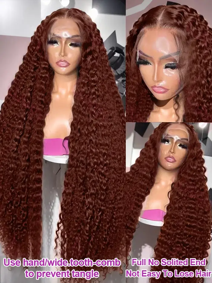 Perruques bouclées profondes cheveux humains brun chocolat 13x4 13x6 Hd perruque frontale en dentell