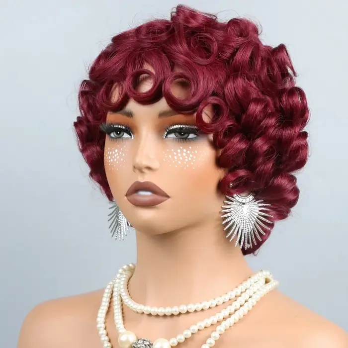 Perruques Courtes en Cheveux Humains Bourgogne 99J pour Femmes Noires