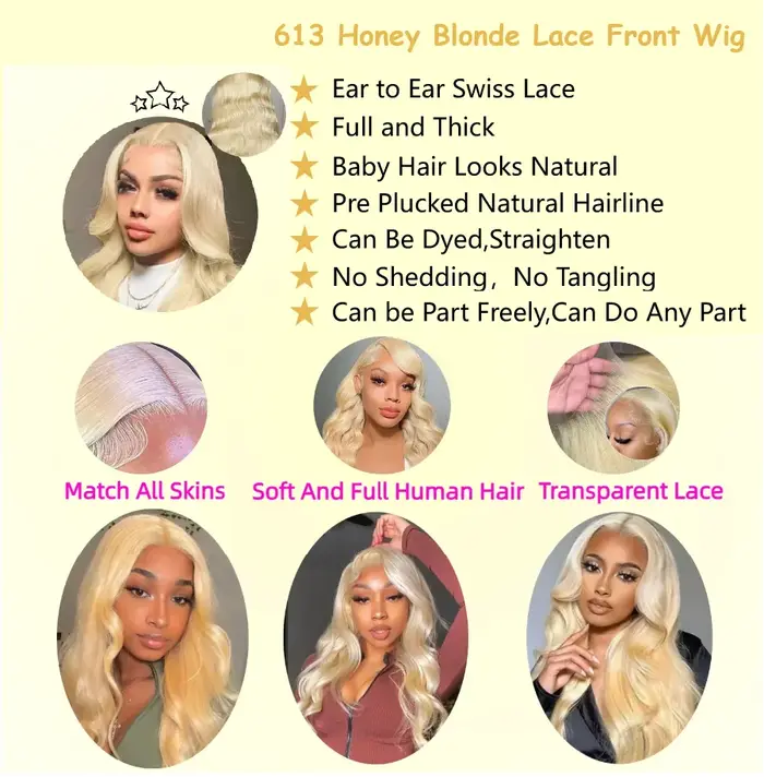 Perruques Body Wave Blond Miel 613, Densité 200, Perruques Frontales en Dentelle HD 13x6 de 40 Pouce