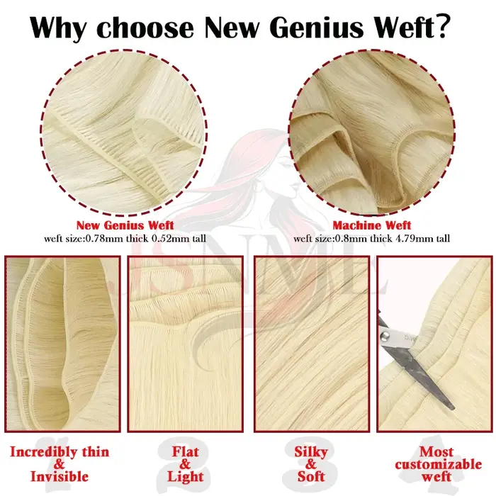 JSNME Genius Extensions de trame 100% trames de cheveux vraiment humains paquets coudre dans