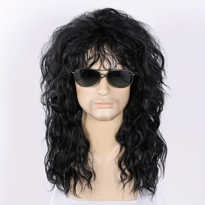 Perruque synthétique pour homme style Glam Rock Punk des années 70 et 80, cheveux longs bouclés en f