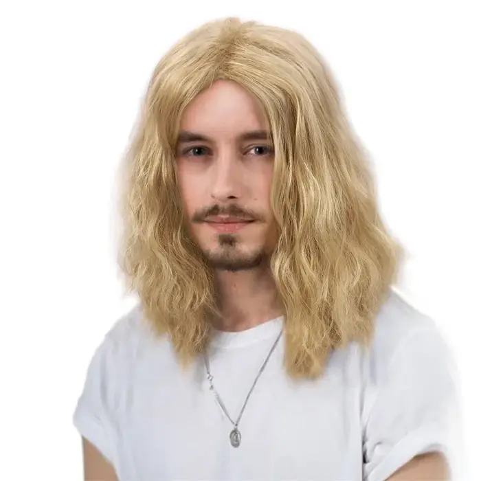 Extensions de cheveux Cool perruques en fibres synthétiques pour hommes naturel respirant couvre-chef chapeau moyen Long bouclés mâle perruque