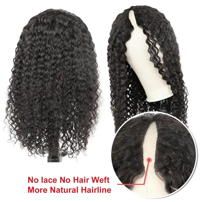 Perruque de cheveux humains bouclés profonds avec partie en V, sans laisser, perruques brésiliennes 