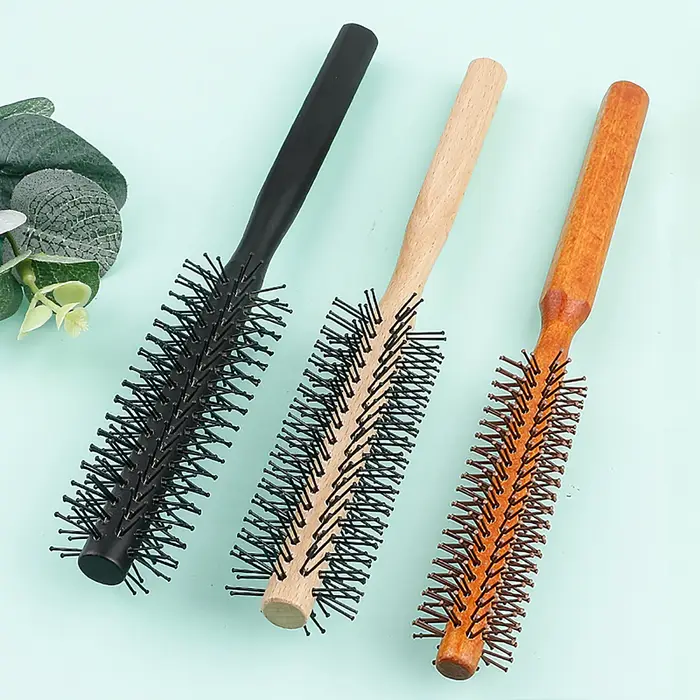 Manche en bois dents en Nylon brosse circulaire peigne à rouleau bouclé racine de cheveux moelleux
