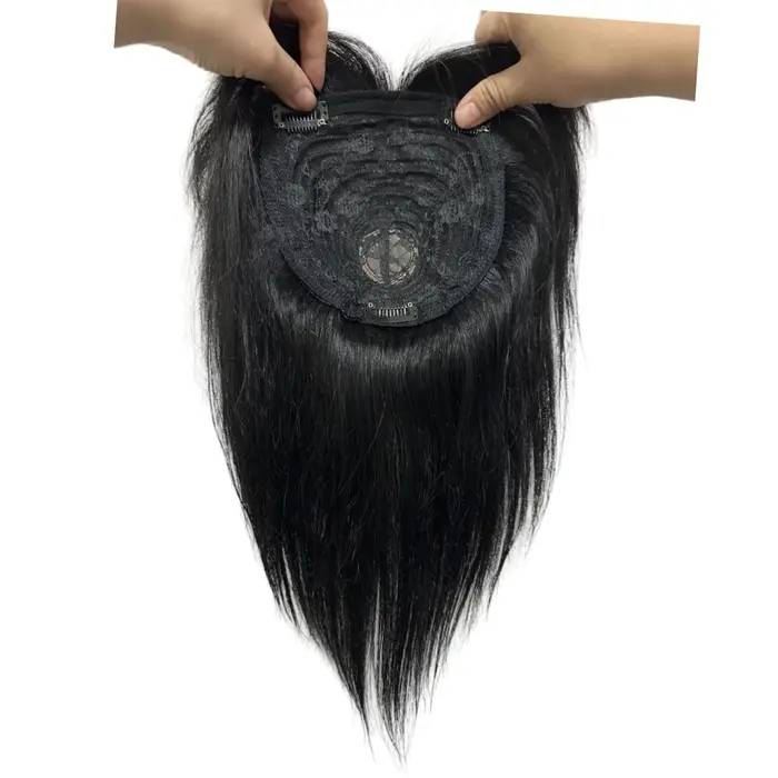 Clip en cheveux humains Topper avec frange Extensions