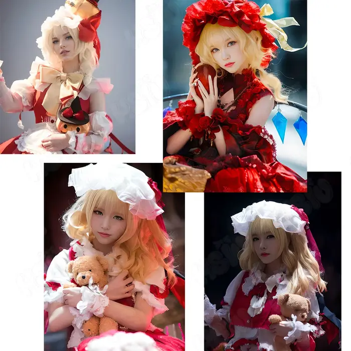Perruque de Cosplay Flandre Scarlet HSIU 70CM, cheveux longs jaunes, perruque synthétique résistante à la chaleur, Anime Touhou Project Flandre Scarlet Cosplay