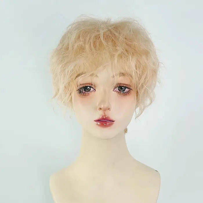 Perruque synthétique Blonde courte ondulée bouclée pour hommes