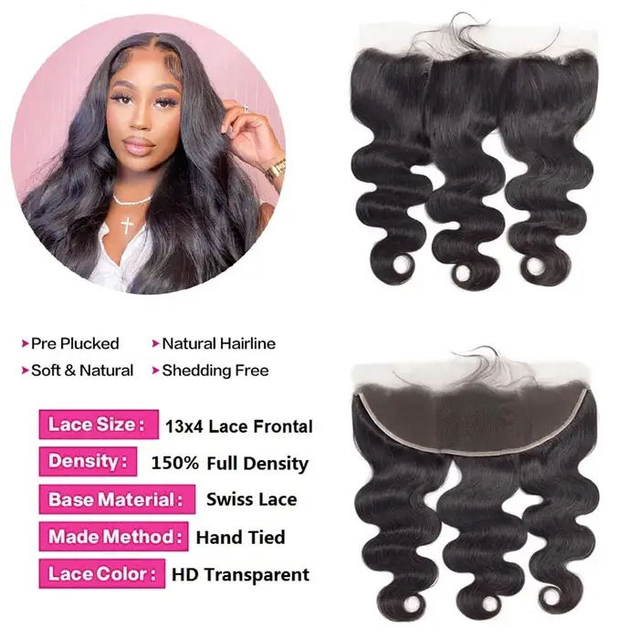 Lot de 3 Bundles de Cheveux Humains Ondulés avec Closure Frontale 100% Cheveux Vierges, 3 Bundles av