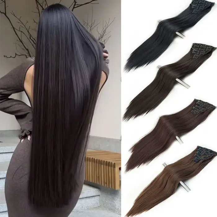 Extensions de cheveux synthétiques longues à clipser