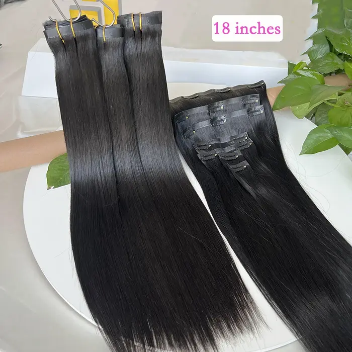 Clips sans couture 100g 7 pièces/ensemble cru non transformés # Extensions de cheveux humains de cou