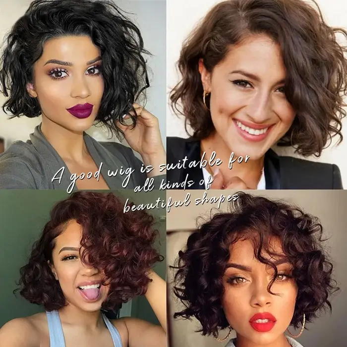 Perruque Courte Bob Bouclée et Volumineuse en Cheveux Humains