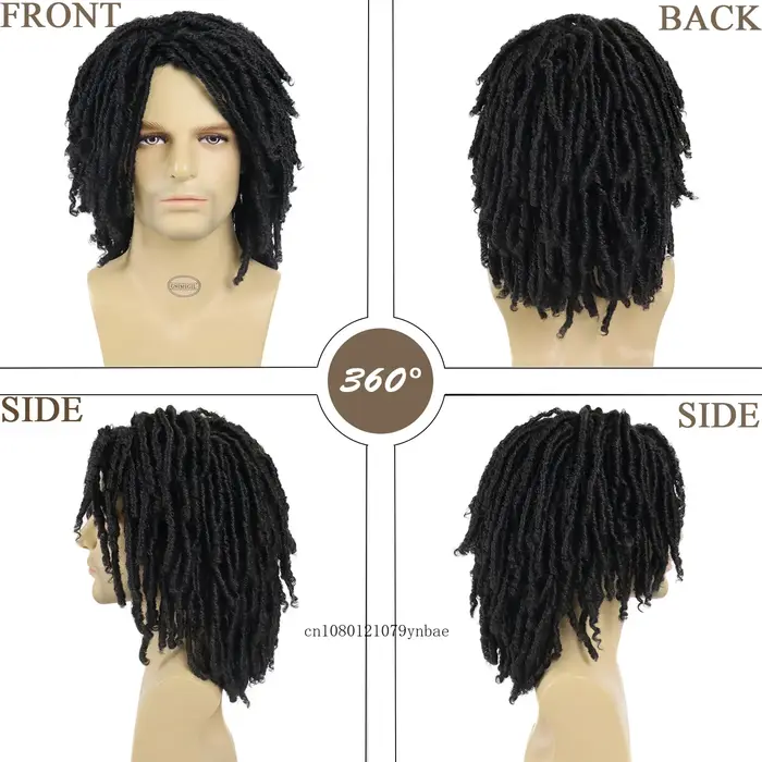 Cheveux synthétiques DreadLock perruque pour hommes perruques tressées Jet noir homme Afro Bob