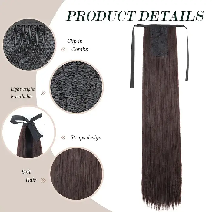 Extensions de cheveux synthétiques longues à nouer en queue de cheval
