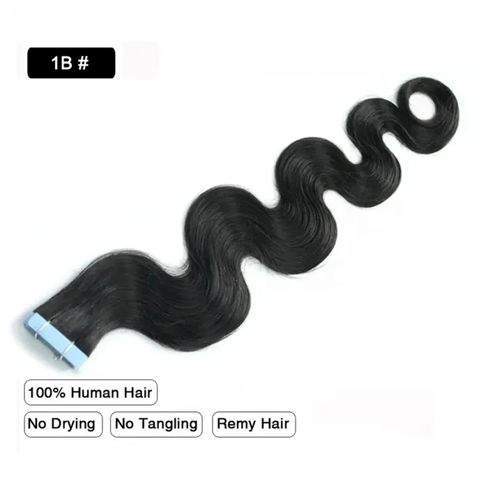 Balayage Tape-In Hair Extensions, Body Wave, Natural Black Highlight, Chestnut Brown, Tape Ins, 2.5g