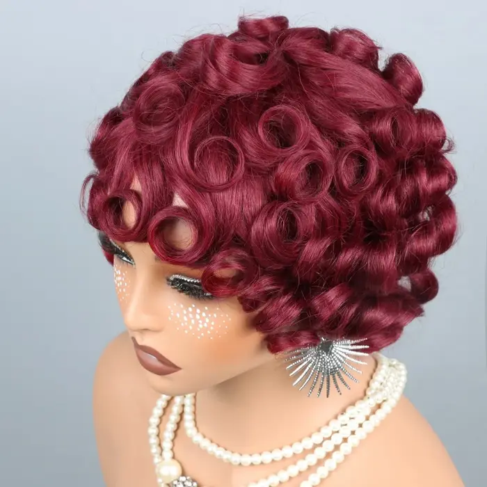Perruques Courtes en Cheveux Humains Bourgogne 99J pour Femmes Noires