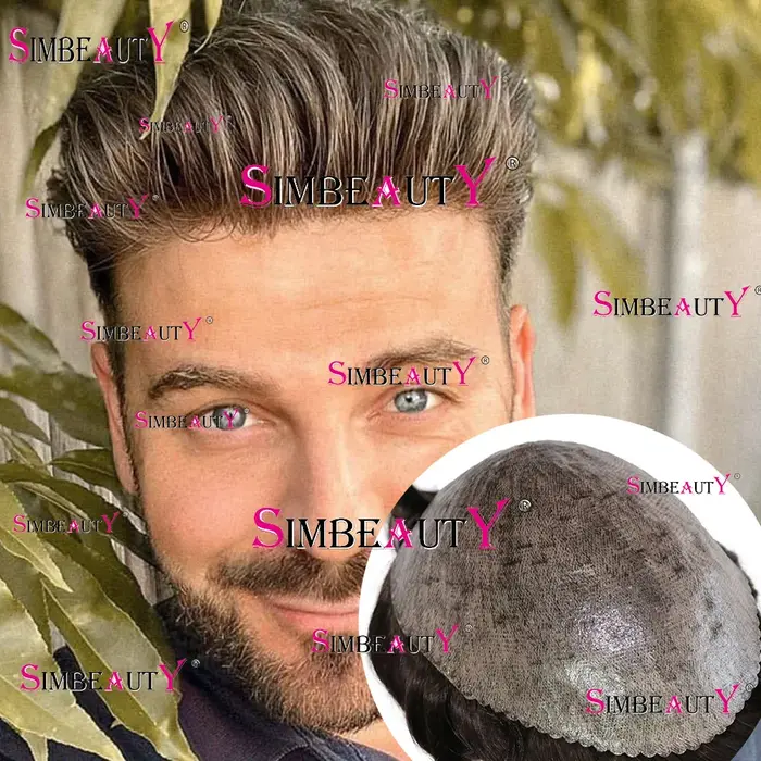 Indétectable 1B50 1B20 gris noir vieil homme 100% cheveux humains toupet Super Durable peau complète