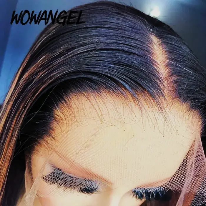Wow Angel perruques Bob droites courtes 13x4 Lace Front perruques de cheveux humains 1B30 # Highligh