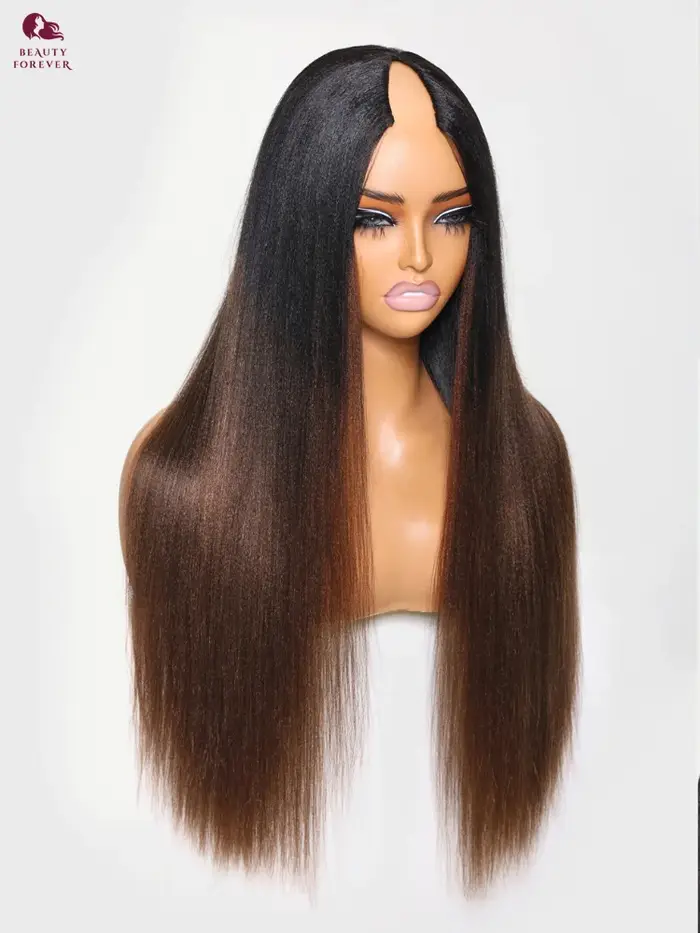 Beauté pour toujours EasiContour ™   Ombre brun V partie perruque cheveux humains mettre et aller Ya