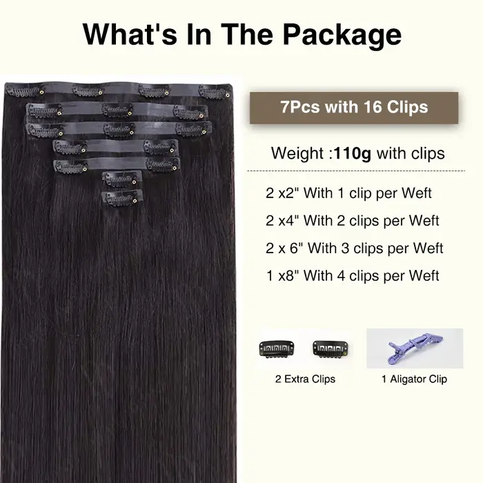 Extensions de cheveux humains à clips invisibles en PU