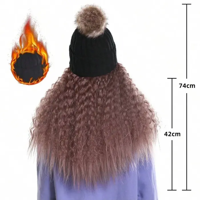 Bonnet sans visière avec extensions de cheveux longs bouclés ondulés