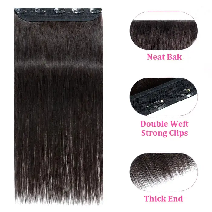 100% pince à cheveux humains dans les Extensions une pièce 5 Clips