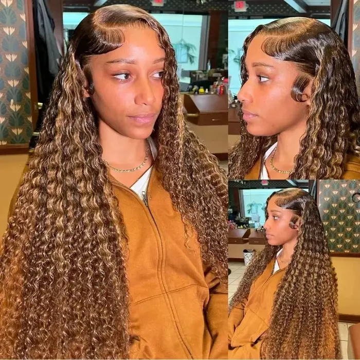 Perruques bouclées Highlight, Perruque Lace Front HD 13x6 en cheveux naturels, Perruques Lace Fronta