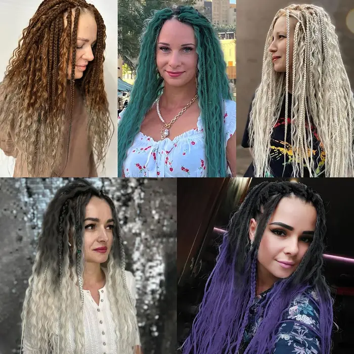 Extensions de dreadlocks synthétiques bouclées de 24 pouces, style bohème, 10 pièces, avec tresses box braids faites à la main, style hippie