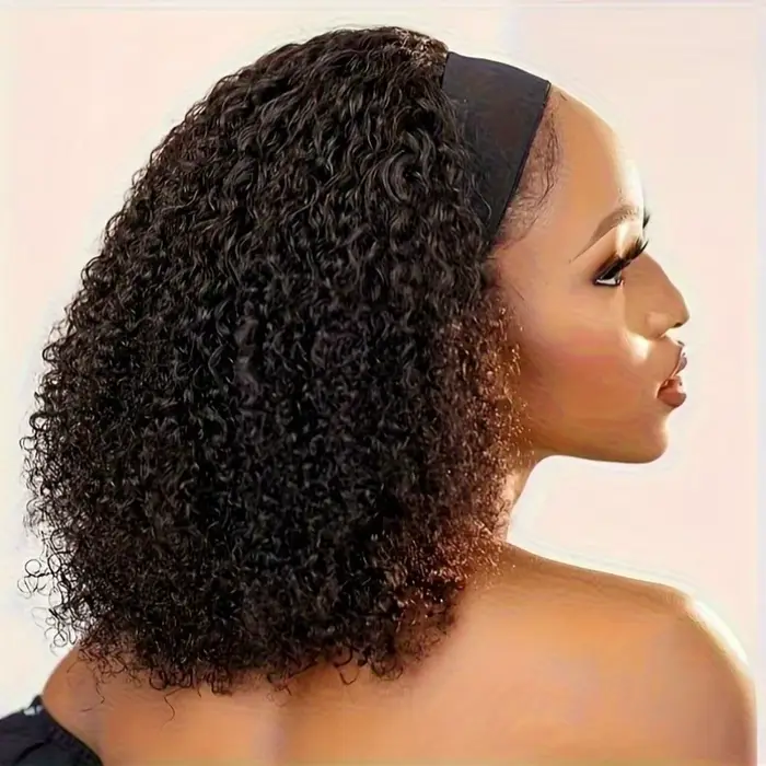 200% densité perruque de cheveux humains bandeau court Bob perruque naturel noir court bouclé Bob co