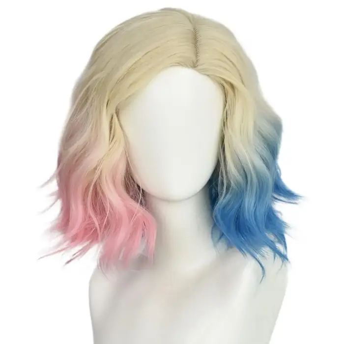 Perruque de Cosplay bleue et rose pour femmes, perruque courte Blonde avec cheveux ombrés roses et b