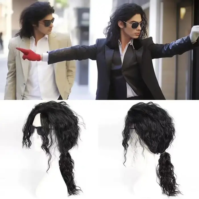 Perruque de cosplay Michael Jackson, tenue vintage des années 80, lunettes, micro, accessoires de scène pour fête d'Halloween, unisexe