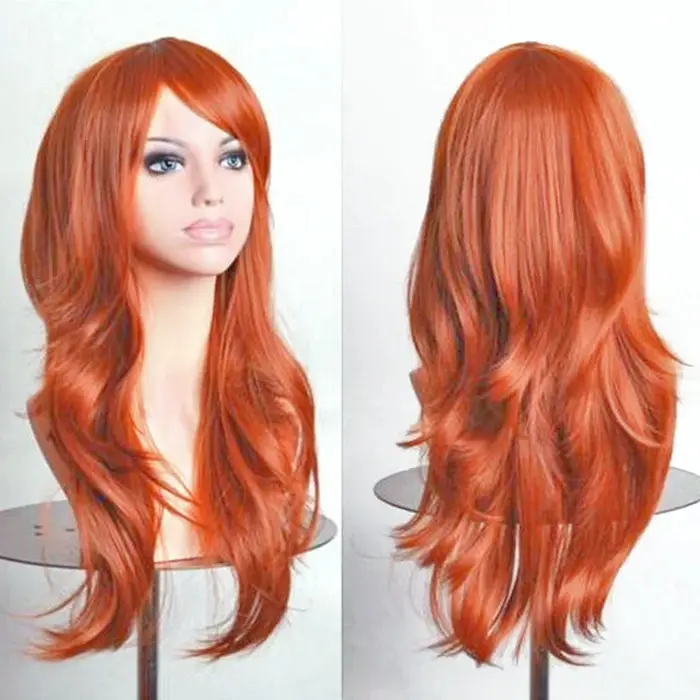 Soowee 70 cm de Long perruques synthétiques rose violet Cosplay perruque ondulée Halloween Costume cheveux faux postiche