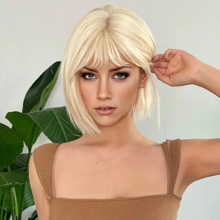 Extensions de cheveux synthétiques mode blanc jeunes femmes perruques blondes naturel respirant couvre-tête dames court Bobo perruque droite chapeau