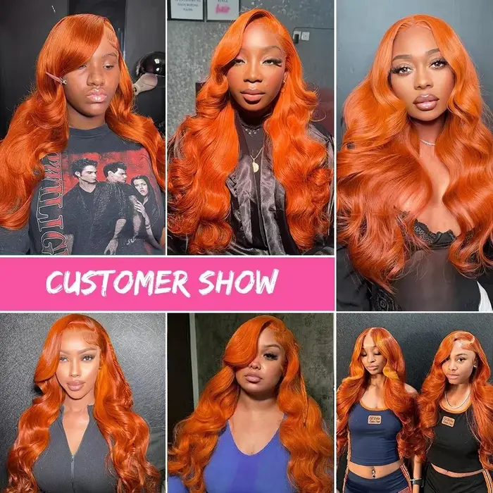 Perruques frontales en dentelle HD 13x6 Body Wave Ginger Orange, cheveux humains brésiliens # 350 pe