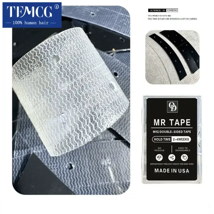 36 pièces 7.6 cm * 2.2 cm noir XD ruban double face avec trous dentelle avant perruque bande arc