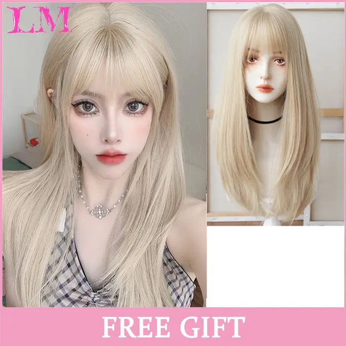 LM – perruque de Cosplay synthétique lisse avec frange