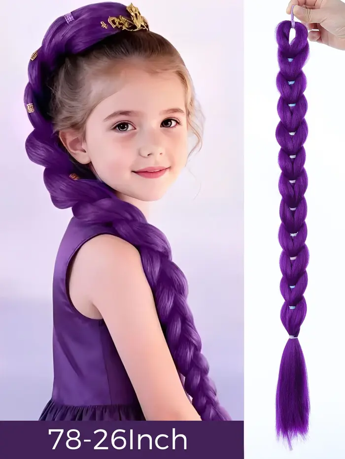 32 pouces tressé violet cheveux queue de cheval avec guirlandes perruque Super Extensions brillant g