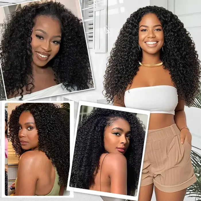 16 pouces bouclés demi perruque cheveux humains 3 en 1 sans couture rabat sur demi perruque cheveux 