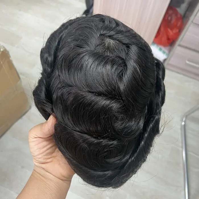 Toupet pour homme, base en dentelle complète |   Perruque en cheveux humains, pour le coiffage en ar