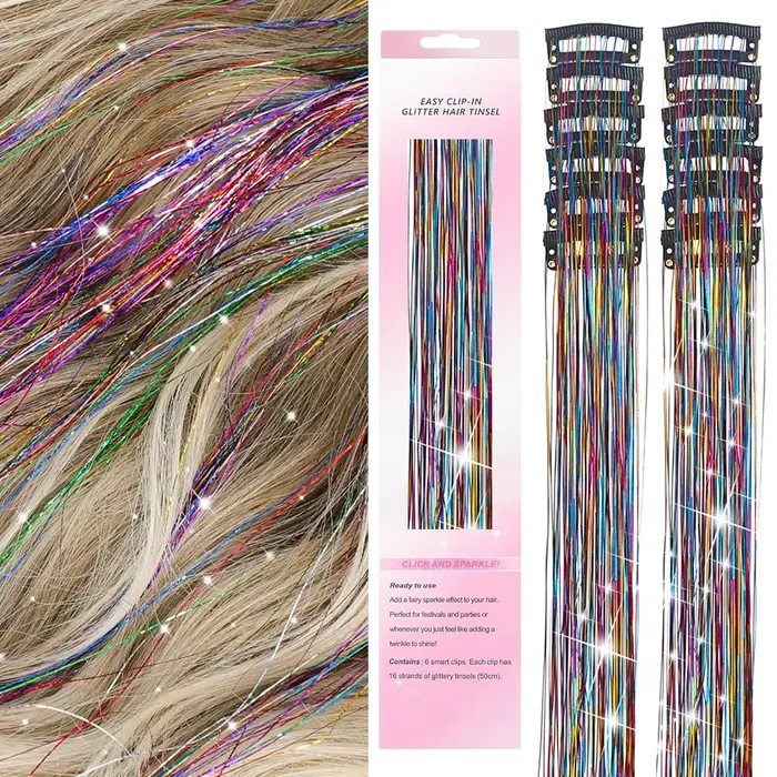 Extensions capillaires synthétiques lisses à paillettes, 12 pièces, Kit de guirlandes brillantes, ac